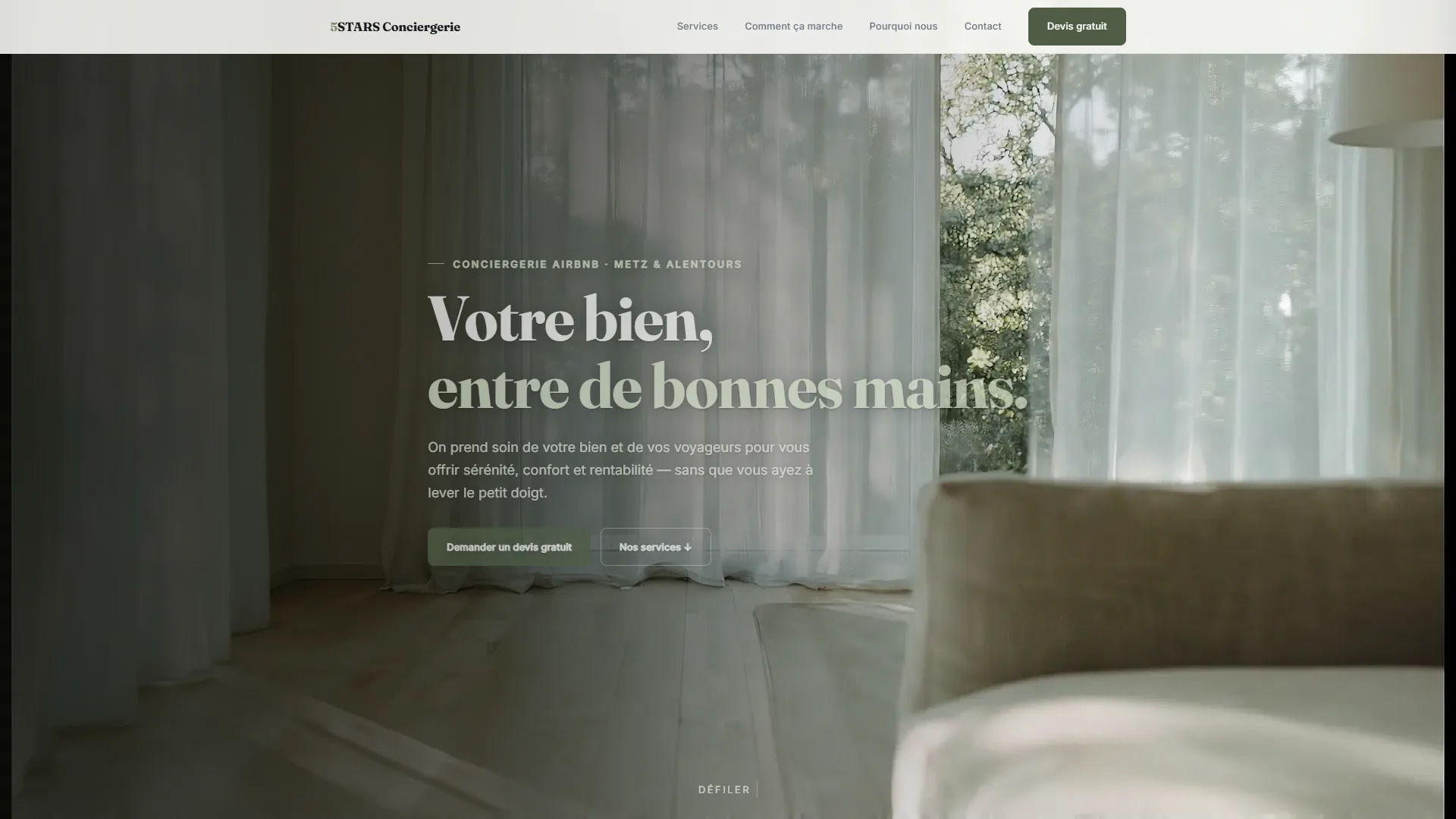5STARS Conciergerie — Le hero scrubé au scroll
