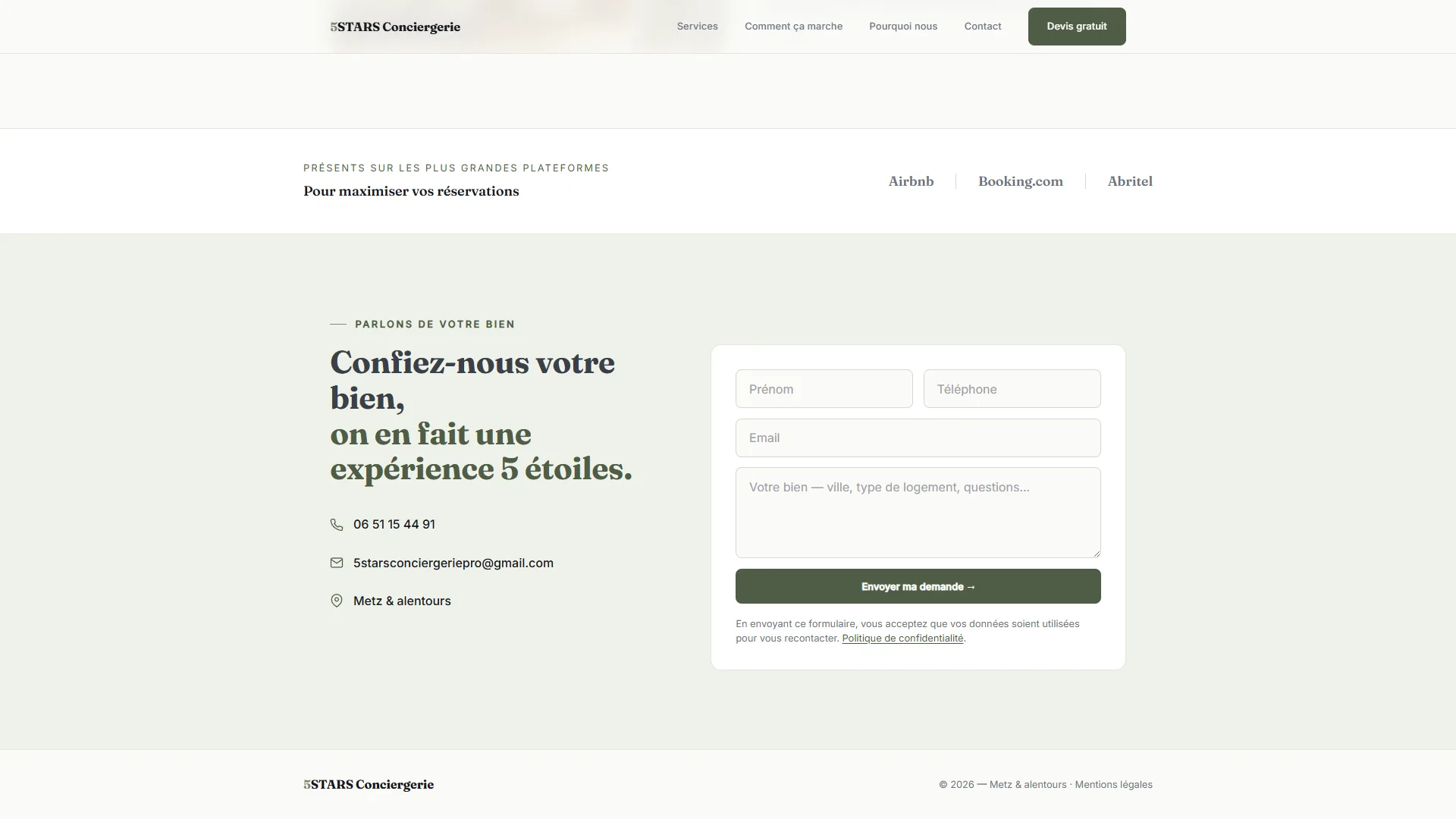 5STARS Conciergerie — Un formulaire qui capte